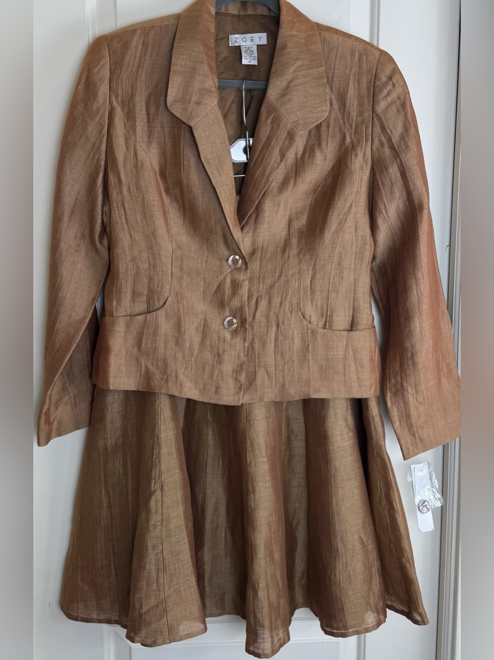 Zoey NWT Linen Blend 2 Piece Skirt Suit Size 10 Bronze Brown